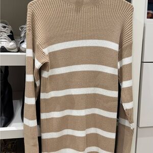 Abercrombie & Fitch Tan and White Turtleneck Sweater Dress